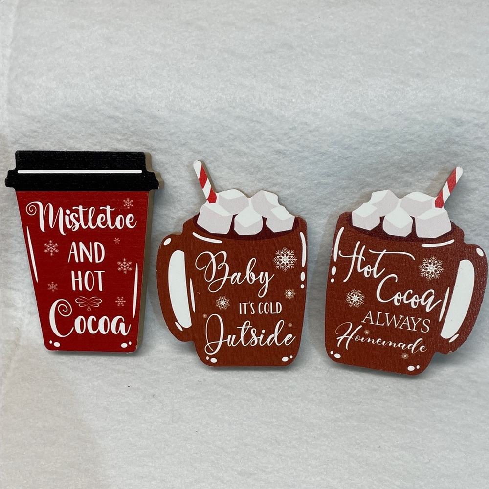 Festive Hot Cocoa Holiday Wood Block Tray Decor Set
